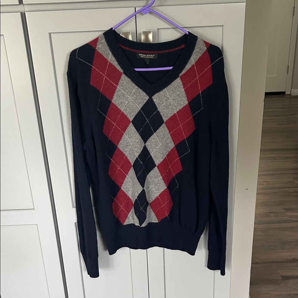 Argyle Banana Republic Sweater in Navy, Red, and Gray